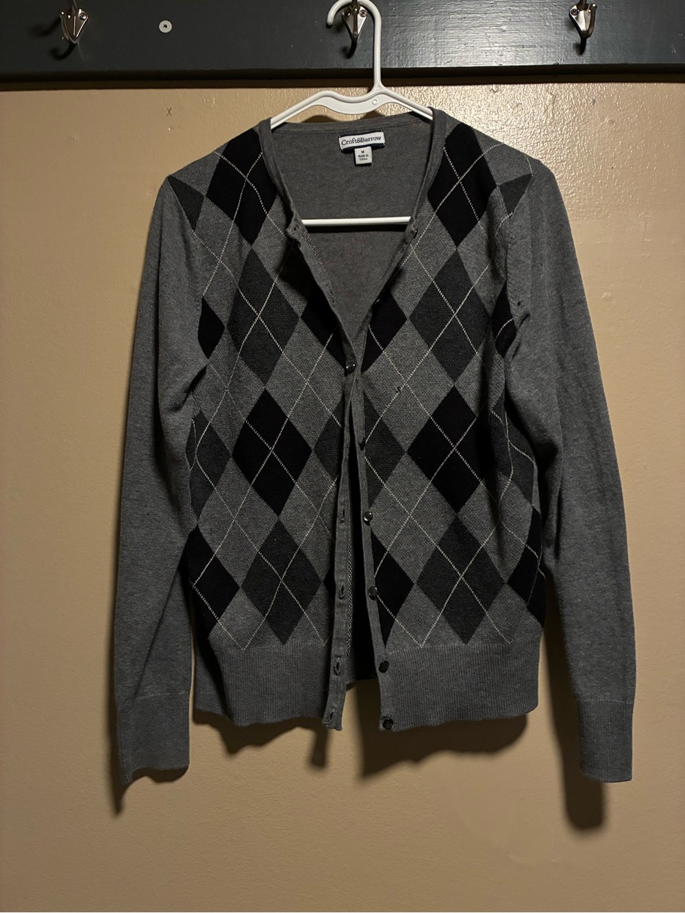 croft & barrow Gray Argyle Button-Front Cardigan